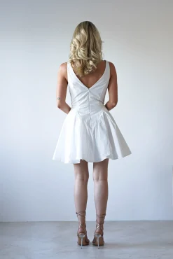 Baxter Cotton Gold Button Mini Dress | White*SASHA Hot