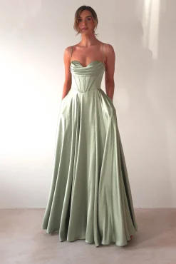 Bella Luxe Aline Satin Gown | Sage*Cinderella Sale
