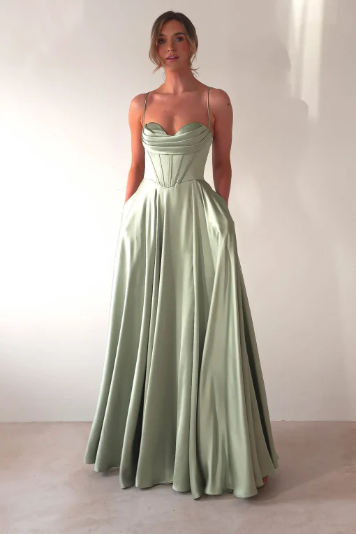 Bella Luxe Aline Satin Gown | Sage*Cinderella Sale