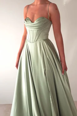 Bella Luxe Aline Satin Gown | Sage*Cinderella Sale