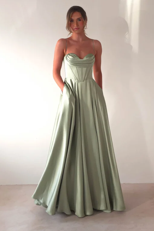 Bella Luxe Aline Satin Gown | Sage*Cinderella Sale