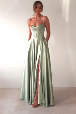 Bella Luxe Aline Satin Gown | Sage*Cinderella Sale