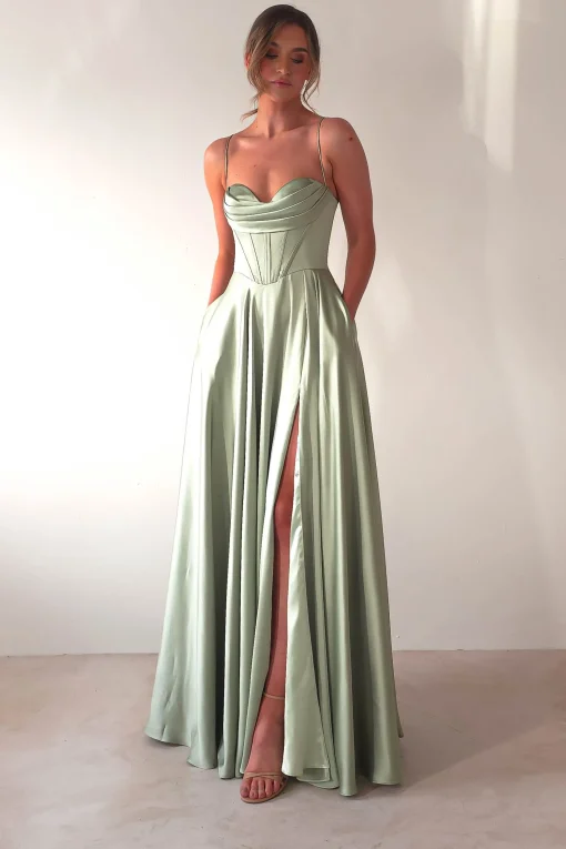 Bella Luxe Aline Satin Gown | Sage*Cinderella Sale