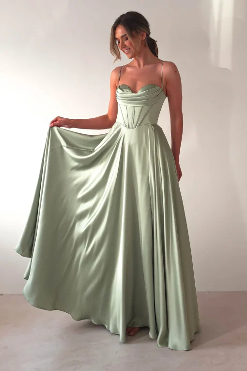 Bella Luxe Aline Satin Gown | Sage*Cinderella Sale