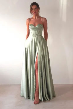 Bella Luxe Aline Satin Gown | Sage*Cinderella Sale