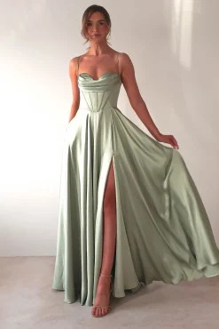 Bella Luxe Aline Satin Gown | Sage*Cinderella Sale