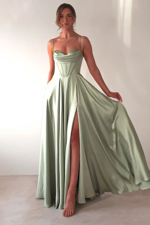 Bella Luxe Aline Satin Gown | Sage*Cinderella Sale
