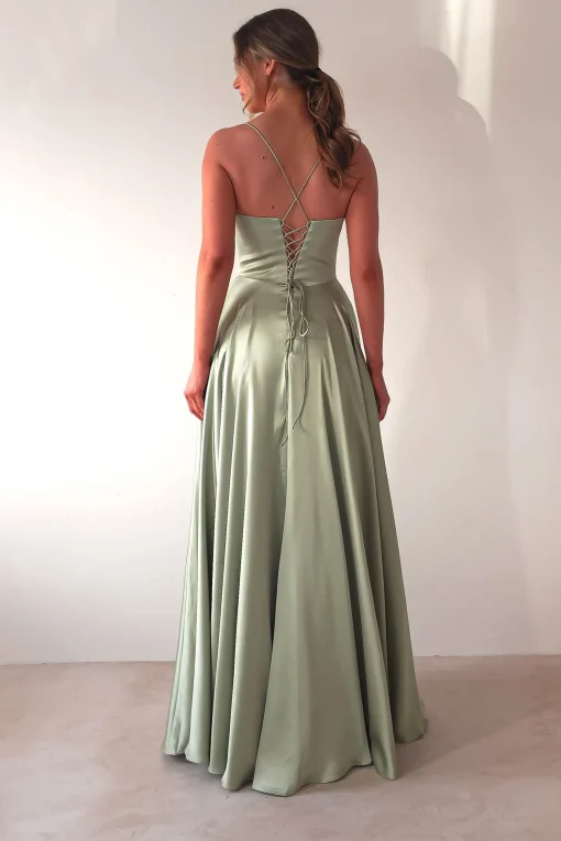 Bella Luxe Aline Satin Gown | Sage*Cinderella Sale
