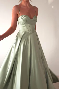 Bella Luxe Aline Satin Gown | Sage*Cinderella Sale