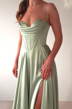 Bella Luxe Aline Satin Gown | Sage*Cinderella Sale