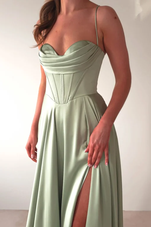 Bella Luxe Aline Satin Gown | Sage*Cinderella Sale