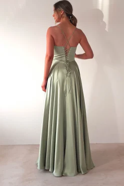 Bella Luxe Aline Satin Gown | Sage*Cinderella Sale