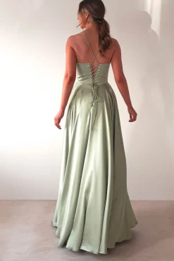 Bella Luxe Aline Satin Gown | Sage*Cinderella Sale