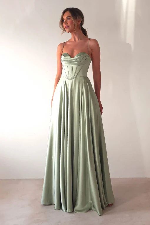 Bella Luxe Aline Satin Gown | Sage*Cinderella Sale