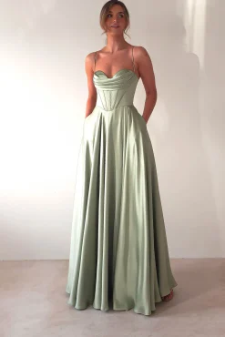 Bella Luxe Aline Satin Gown | Sage*Cinderella Sale