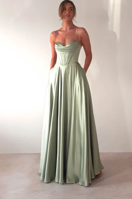 Bella Luxe Aline Satin Gown | Sage*Cinderella Sale