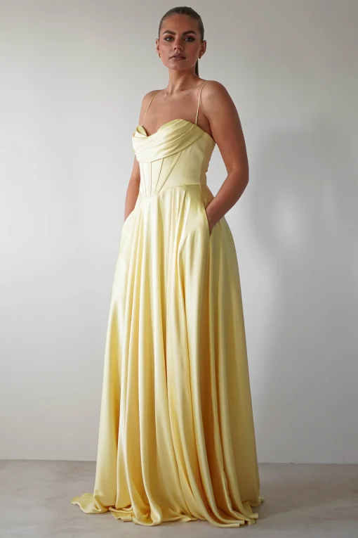Bella Luxe Aline Satin Gown | Yellow*Cinderella Hot
