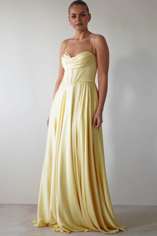 Bella Luxe Aline Satin Gown | Yellow*Cinderella Hot