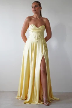 Bella Luxe Aline Satin Gown | Yellow*Cinderella Hot