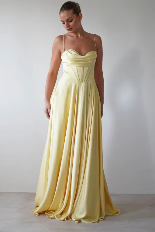 Bella Luxe Aline Satin Gown | Yellow*Cinderella Hot