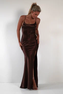 Celinee Satin Maxi Gown | Brown*Vera u0026 Lucy Discount