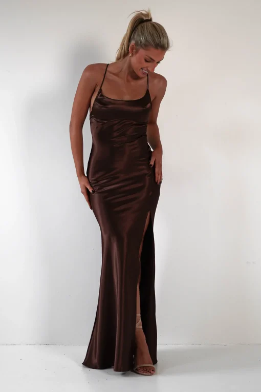 Celinee Satin Maxi Gown | Brown*Vera u0026 Lucy Discount
