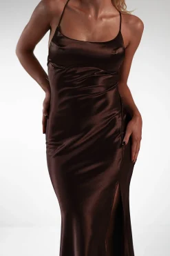 Celinee Satin Maxi Gown | Brown*Vera u0026 Lucy Discount