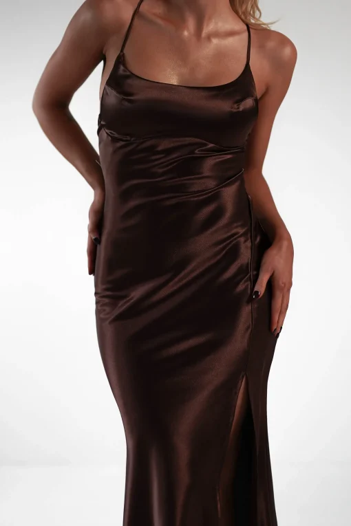 Celinee Satin Maxi Gown | Brown*Vera u0026 Lucy Discount