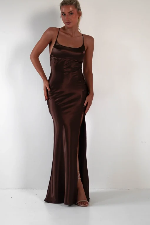 Celinee Satin Maxi Gown | Brown*Vera u0026 Lucy Discount