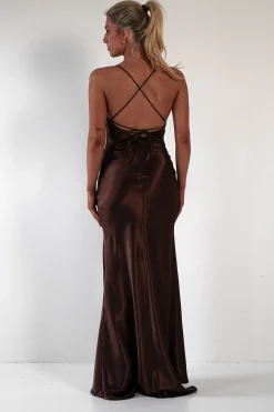 Celinee Satin Maxi Gown | Brown*Vera u0026 Lucy Discount
