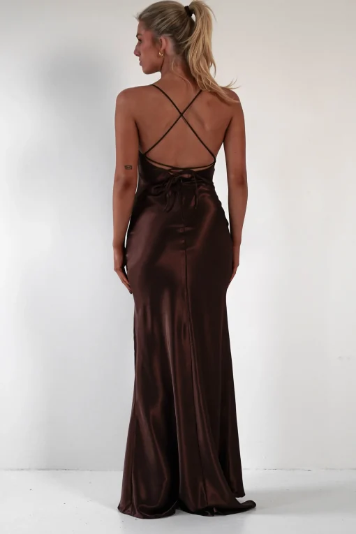 Celinee Satin Maxi Gown | Brown*Vera u0026 Lucy Discount