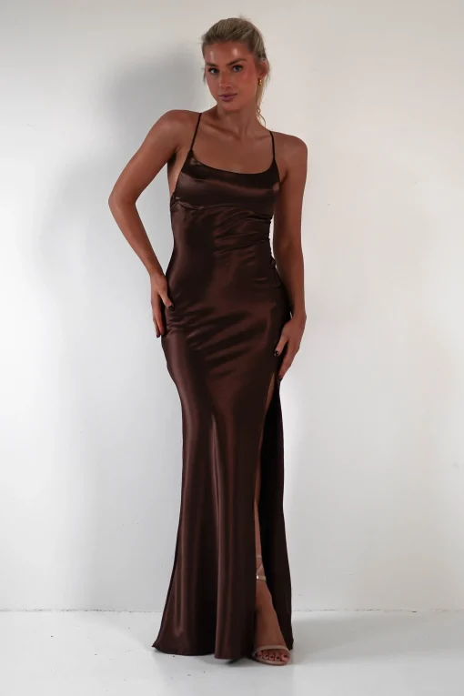 Celinee Satin Maxi Gown | Brown*Vera u0026 Lucy Discount