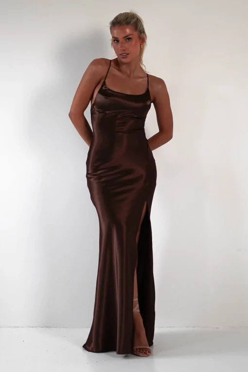 Celinee Satin Maxi Gown | Brown*Vera u0026 Lucy Discount