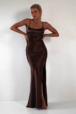 Celinee Satin Maxi Gown | Brown*Vera u0026 Lucy Discount
