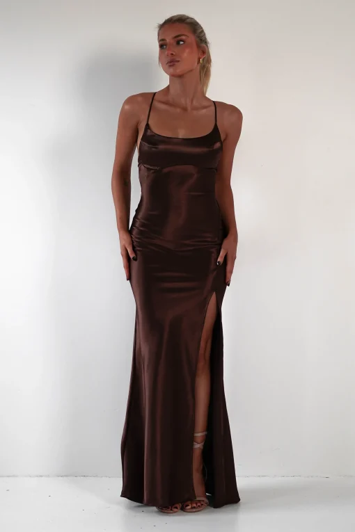 Celinee Satin Maxi Gown | Brown*Vera u0026 Lucy Discount