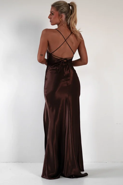 Celinee Satin Maxi Gown | Brown*Vera u0026 Lucy Discount