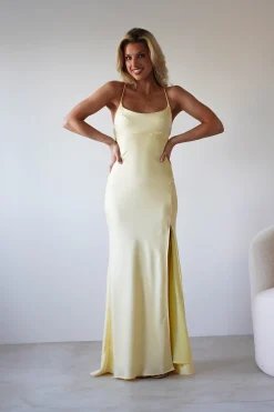 Elsa Matte Satin Maxi Gown | Yellow*OH HELLO CLOTHING New