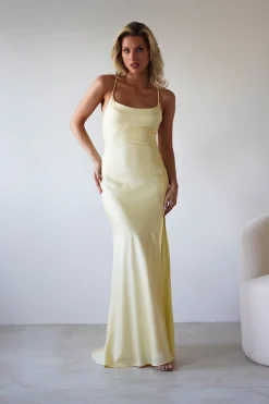 Elsa Matte Satin Maxi Gown | Yellow*OH HELLO CLOTHING New