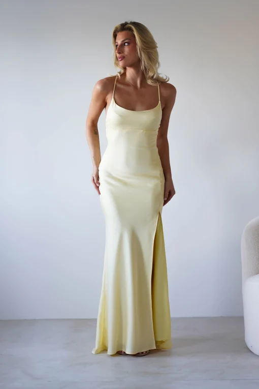 Elsa Matte Satin Maxi Gown | Yellow*OH HELLO CLOTHING New