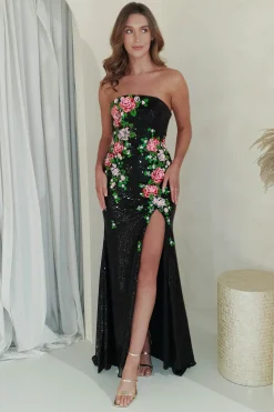 Floral Muse Sequin Luxe Gown | Black*Cinderella Clearance