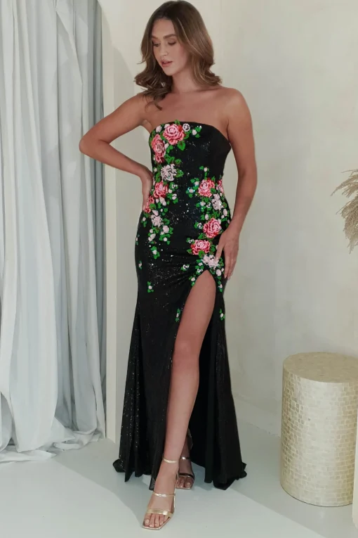 Floral Muse Sequin Luxe Gown | Black*Cinderella Clearance