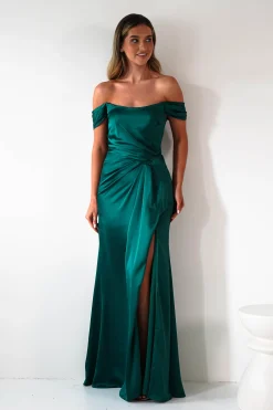 Jessi Soft Saton Maxi Gown | Emerald Green*Cinderella Fashion