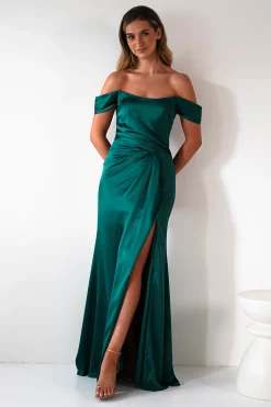 Jessi Soft Saton Maxi Gown | Emerald Green*Cinderella Fashion