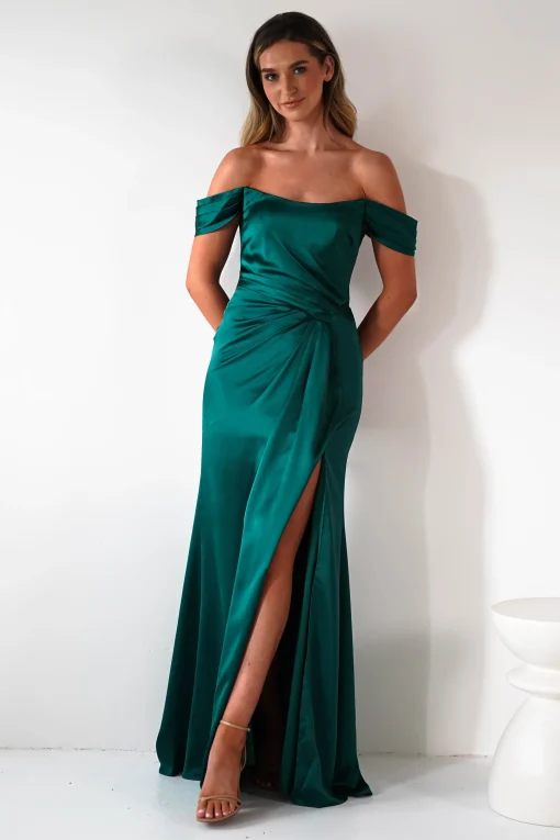 Jessi Soft Saton Maxi Gown | Emerald Green*Cinderella Fashion
