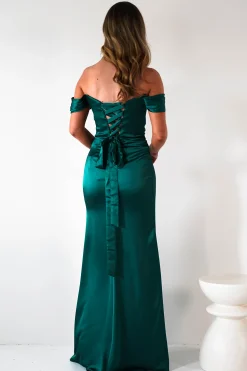 Jessi Soft Saton Maxi Gown | Emerald Green*Cinderella Fashion