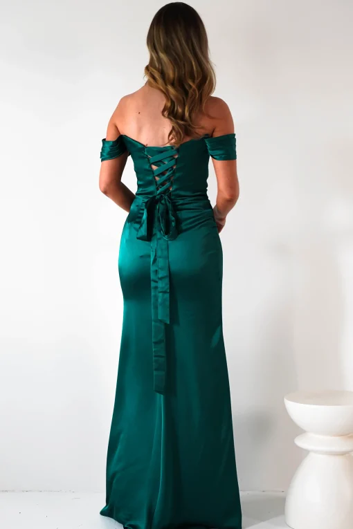 Jessi Soft Saton Maxi Gown | Emerald Green*Cinderella Fashion