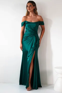 Jessi Soft Saton Maxi Gown | Emerald Green*Cinderella Fashion