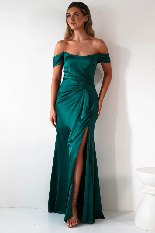 Jessi Soft Saton Maxi Gown | Emerald Green*Cinderella Fashion