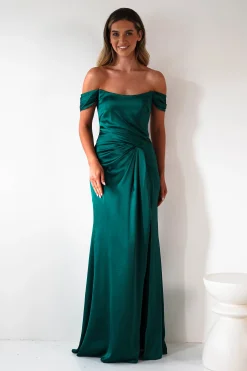 Jessi Soft Saton Maxi Gown | Emerald Green*Cinderella Fashion