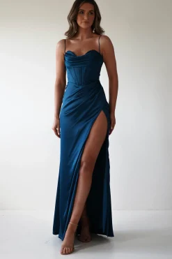 Julianne Corset Satin Gown | French Navy*Cinderella Online